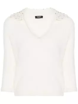 LIU JO свитер, украшенный бисером, нейтральный цвет