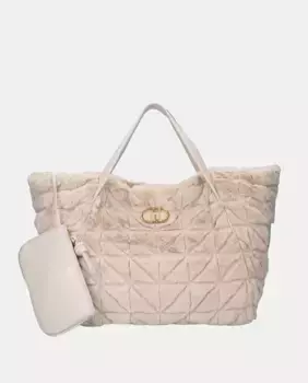 Liujo макси бежевая меховая сумка, кремовый