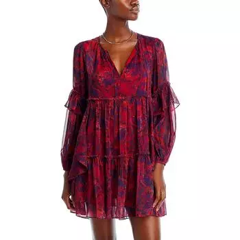 Livie Женское шифоновое мини-платье с оборками cinq a sept, цвет dark red multi