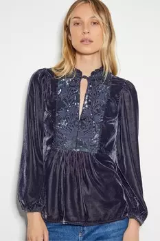 Лиза бархатный декорированный топ Monsoon, серый