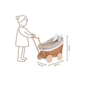 ЛЮНА ПЛЕТЕНАЯ КОЛЯСКА ДЛЯ КУКОЛ НА БЕЖЕВОЙ ПОДКЛАДКЕ 60Х30 В45 СМ - универсальная WickerPL