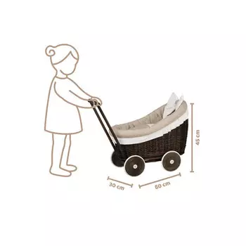 ЛЮНА ПЛЕТЕНАЯ КОЛЯСКА ДЛЯ КУКОЛ НА БЕЖЕВОЙ ПОДКЛАДКЕ 60Х30 В45 СМ - универсальная WickerPL