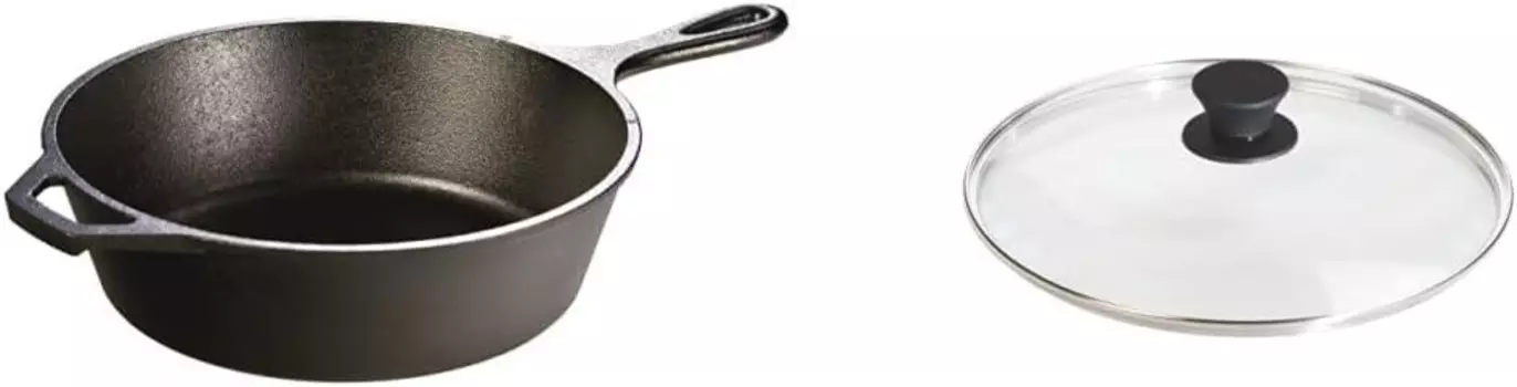 Lodge L8DSK3 Чугунная глубокая сковорода, 10,25 дюйма, компания-производитель GL10, крышка из закаленного стекла, 10,25 дюйма, прозрачное, Black