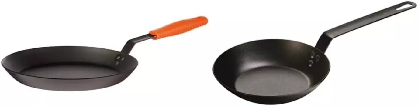 Lodge Manufacturing Company CRS12HH61 Сковорода из углеродистой стали, 12 дюймов, черный/оранжевый, и CRS8 Сковорода из углеродистой стали, предварительно приправленная, 8 дюймов, Black, Orange