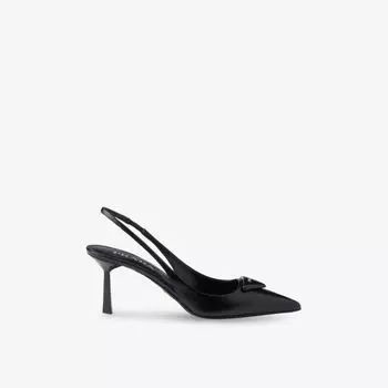 Лодочки Prada на каблуке с ремешком и лаковой отделкой, черный