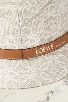 LOEWE Панама из смесового хлопка с вышивкой и отделкой кожей, белый