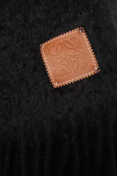 LOEWE Шарф из смесового мохера с кожаной отделкой и бахромой, черный