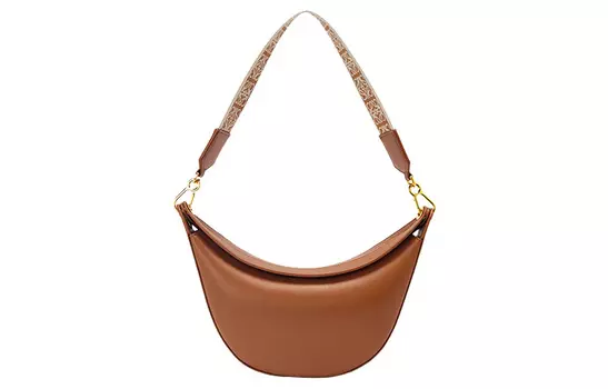 LOEWE Сумка через плечо из атласной телячьей кожи с жаккардовой тканью, женская, коричневого цвета