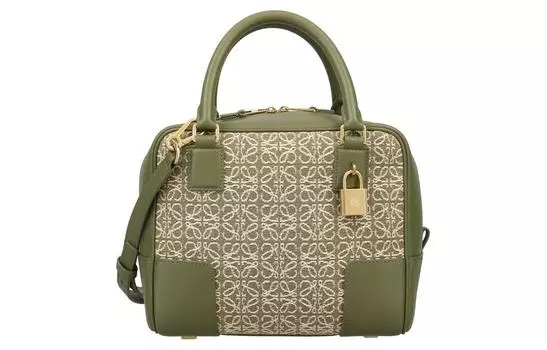 LOEWE Сумка через плечо из ткани Anagram с телячьей кожей, женская, зеленая