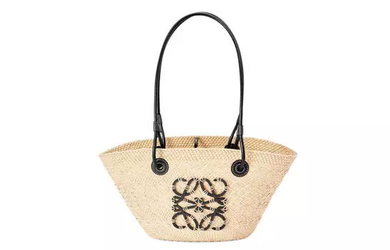 LOEWE Сумка-шоппер "Anagram Basket Palm Fiber With The Cow Leather" (корзина из пальмового волокна и коровьей кожи), сумка для покупок, сумка через плечо, женская сумка-труба, черная