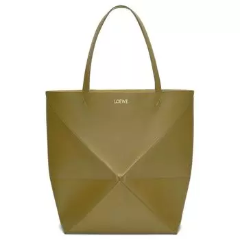 LOEWE Сумка-шоппер из блестящей коровьей кожи, сумка-шоппер, сумка на плечо, сумка-тоут, очень большая мужская, оливкового цвета