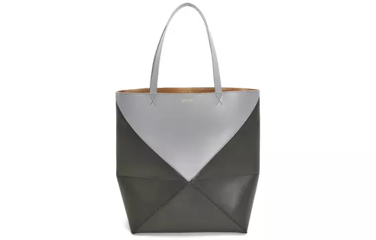 LOEWE Сумка-шоппер из блестящей коровьей кожи, сумка-шоппер, сумка через плечо, большая мужская сумка жемчужно-серого и темно-серого цветов