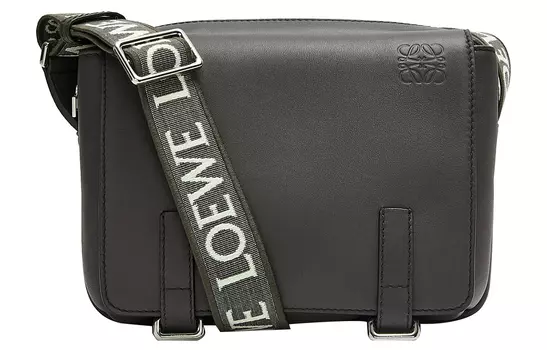 LOEWE Военная сумка-мессенджер из мягкой гладкой телячьей кожи и жаккарда, цвет: темно-серый