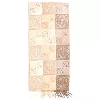 LOEWE Женский шерстяный вязаный шарф белого и бежевого цвета