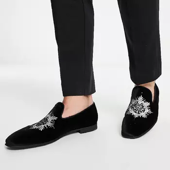 Лоферы ASOS DESIGN из черного бархата с серебряной вышивкой