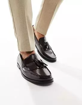 Лоферы ASOS DESIGN из полированной бордовой кожи с бахромой