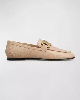Лоферы без шнуровки с цепочкой из крокодиловой кожи Tod's, цвет Beige Rosato