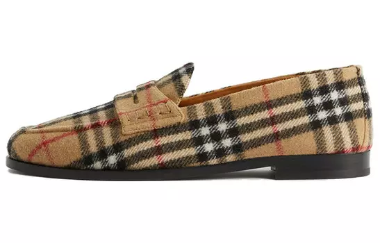 Лоферы Burberry с круглым носком и узором в клетку, коричневый