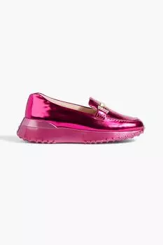 Лоферы Double T из зеркальной кожи на платформе TOD'S, розовый