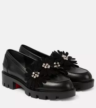 Лоферы Flora Moc из кожи с декоративными элементами Christian Louboutin, Black/ Lin Black