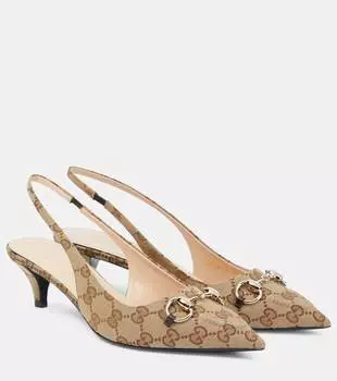Лоферы GG с подковкой на каблуке Gucci, Beige Ebony/Cocoa
