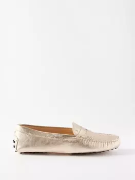 Лоферы gommino из кожи с эффектом металлик Tod'S, золото