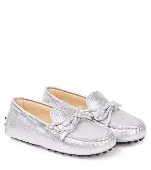 Лоферы gommino из металлизированной кожи Tod'S Junior, серебряный