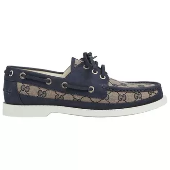 Лоферы Gucci Canvas на шнуровке, бежево-голубой