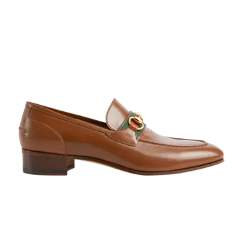 Лоферы Gucci Horsebit Web-Stripe Loafer, коричневый