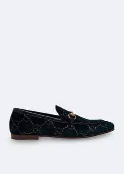 Лоферы GUCCI Jordaan GG velvet loafers, синий