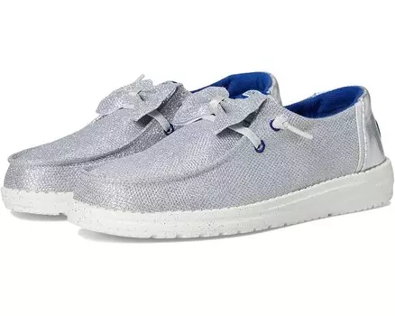 Лоферы Hey Dude Wendy Sparkle Bow, цвет Silver/Sea Blue