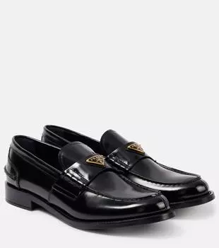 Лоферы из гладкой кожи с логотипом Prada, черный