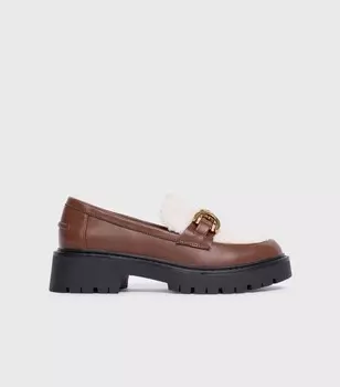 Лоферы из искусственной кожи с отделкой букле цвета ржавчины London Rebel London Rebel, бордовый