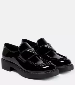 Лоферы из лаковой кожи с логотипом Prada, черный