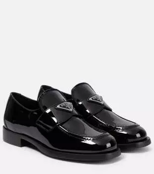 Лоферы из лаковой кожи с логотипом Prada, черный