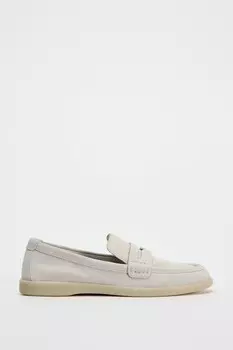Лоферы из разделенной замши ZARA, экрю белый