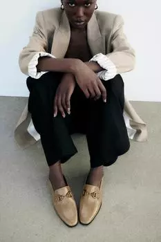 Лоферы из спилка на плоской подошве ZARA, светло-бежевый