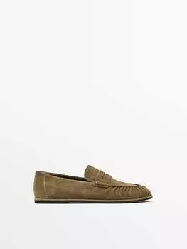Лоферы из спилка со сборками Massimo Dutti, коричневый