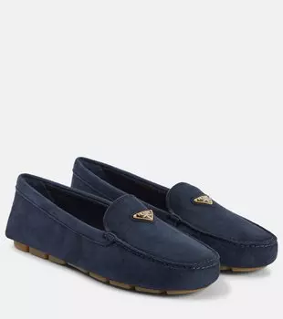 Лоферы из замши с логотипом Prada, синий