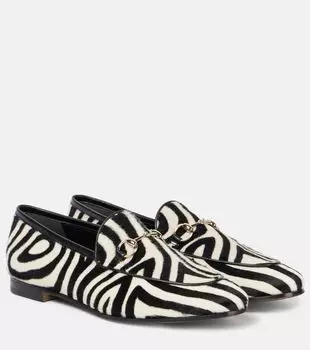 Лоферы Jordaan Horsebit из телячьей шерсти Gucci, White-Black/Black