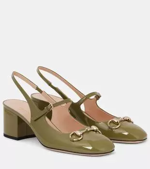 Лоферы Mary Jane с пряжкой Horsebit 55 из лаковой кожи Gucci, Herbs Lt Gre/Her.L.G