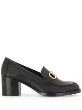 Лоферы на каблуке с пряжкой Gancini Ferragamo, черный