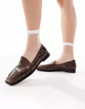 Лоферы RAID Wide Fit Neely с квадратным носком из коричневой змеиной кожи