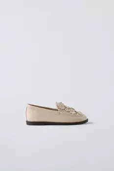 Лоферы с цветочным узором ZARA, экрю белый