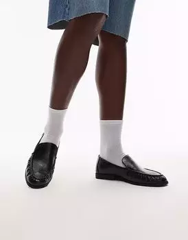 Лоферы Topshop Connell на плоской подошве с присборенной подошвой черного цвета