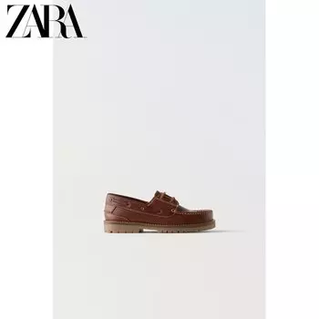 Лоферы Zara из натуральной кожи, коричневый