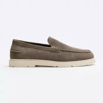 Лоферы Zara Split Leather Moc Toe, серо-коричневый