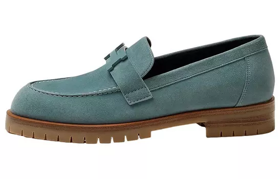 Лоферы женские Hermes замшевые, голубой