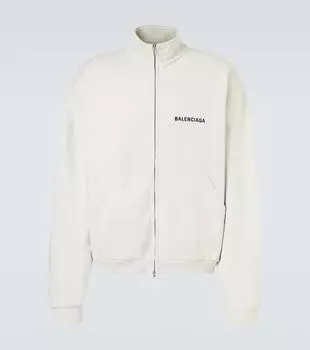 Лого хлопковая трикотажная куртка для трека Balenciaga, Dirty White