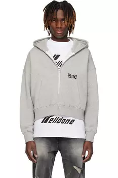 Лого худи на молнии We11Done, серый